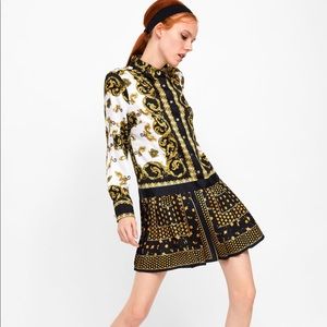 Zara printed pleated dress baroque print gold